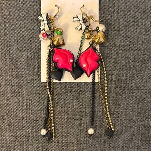 Betsy Johnson Pink Heart and Gold Dangle Earrings